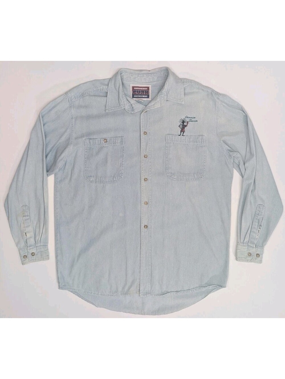 Insane Vintage 80s Cryk Chambray Shirt Mens L Long Sleeve Rasta Jammin Soccer - Picture 2 of 16